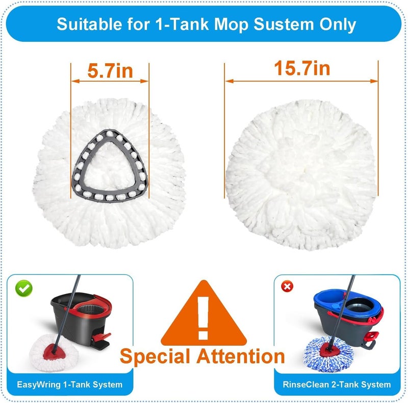 JIUMEE Easywring 1-Tank System,Mop Replacement Heads for O-Ceda Mop Replace Head, Spin Mop Heads Replacements, Microfiber Spin Mop Refills, Easy Cleaning Mop Head Replacement (White-3pcs) - Image 2